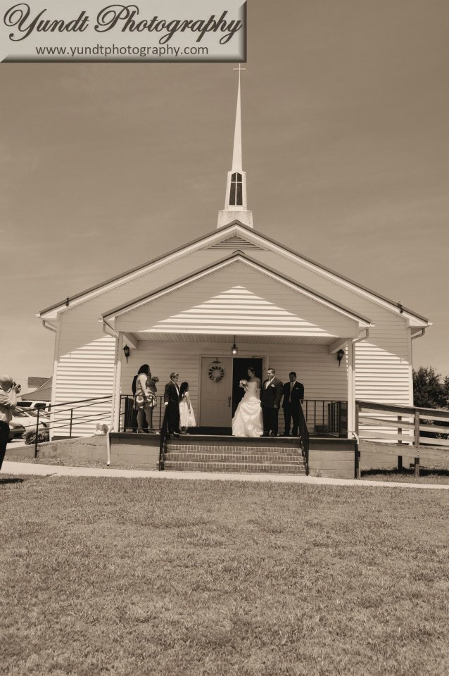 Black and white photo of church